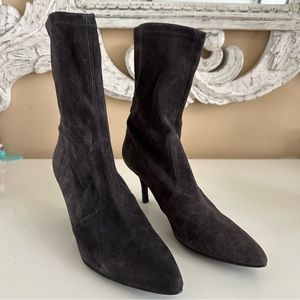 Stuart Weitzman Suede Pointed Toe Grey Heeled Stiletto Ankle Boots / Booties
